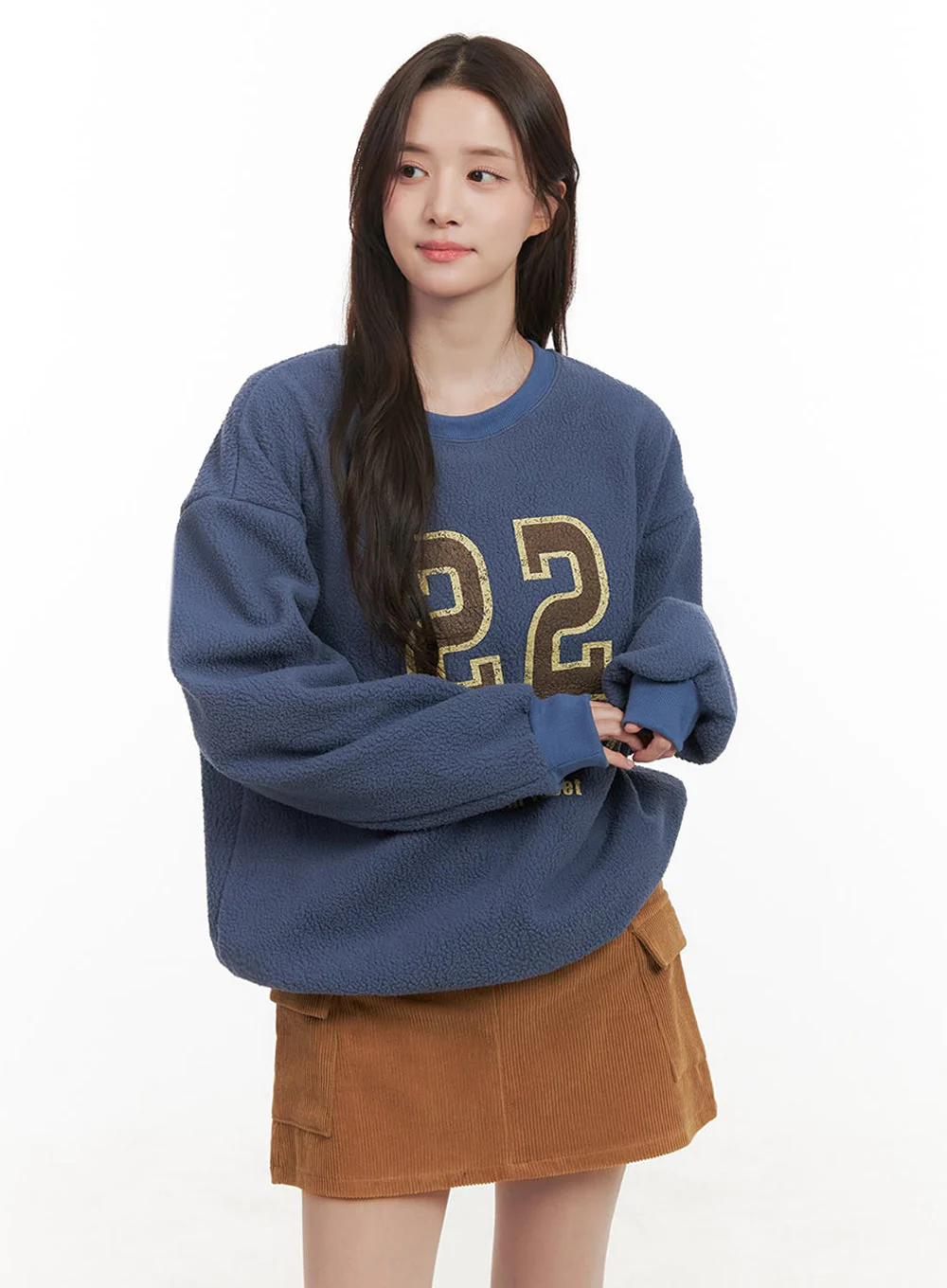 Fuzzy Oversized Crew-Neck Sweatshirt IJ510 - Image 7