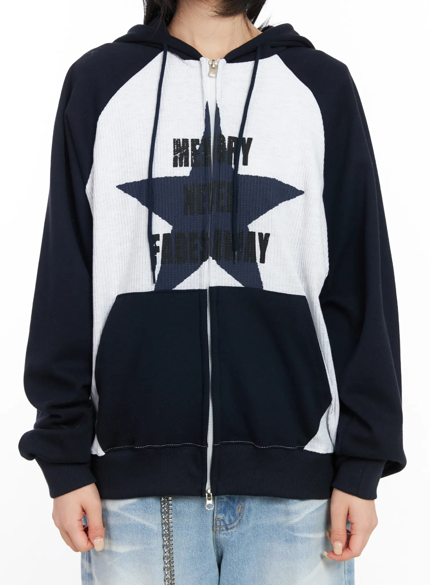 Graphic Raglan Zip-Up Hoodie CF526 - Image 4