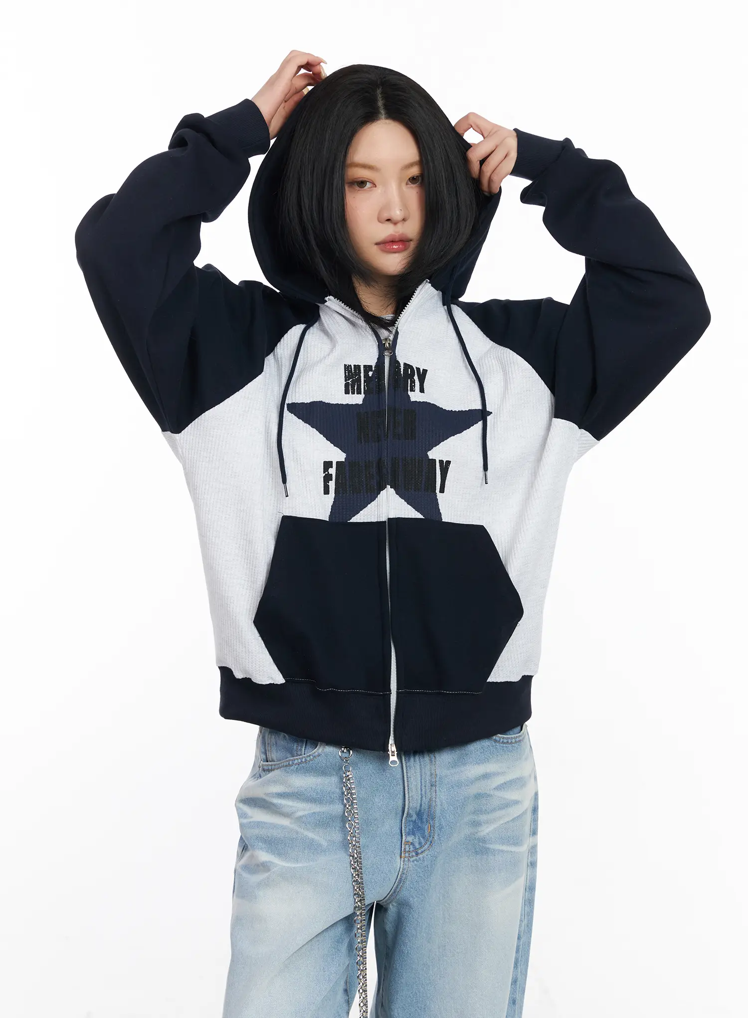 Graphic Raglan Zip-Up Hoodie CF526 - Image 5