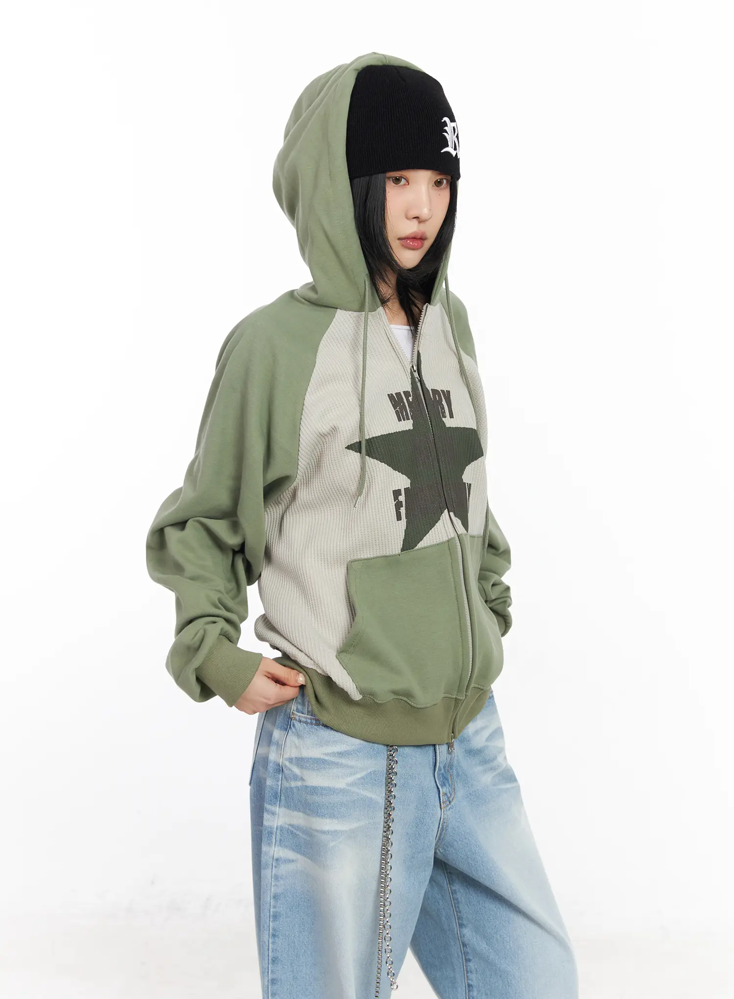 Graphic Raglan Zip-Up Hoodie CF526 - Image 6