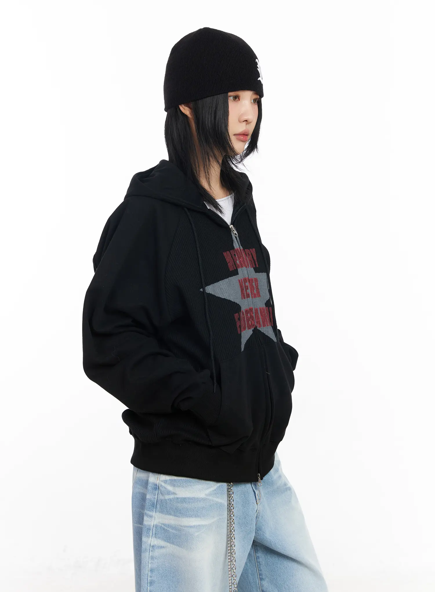 Graphic Raglan Zip-Up Hoodie CF526 - Image 8
