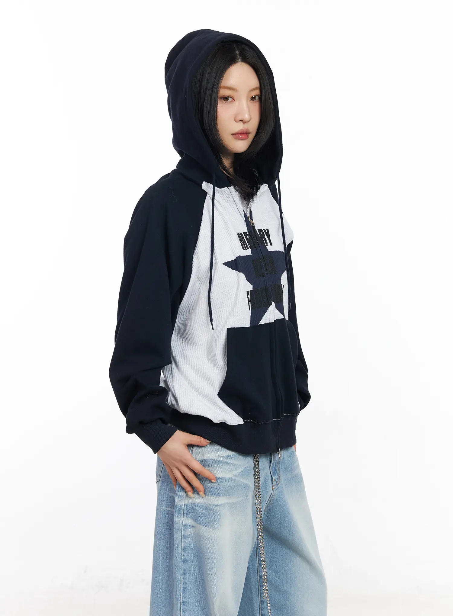 Graphic Raglan Zip-Up Hoodie CF526 - Image 9