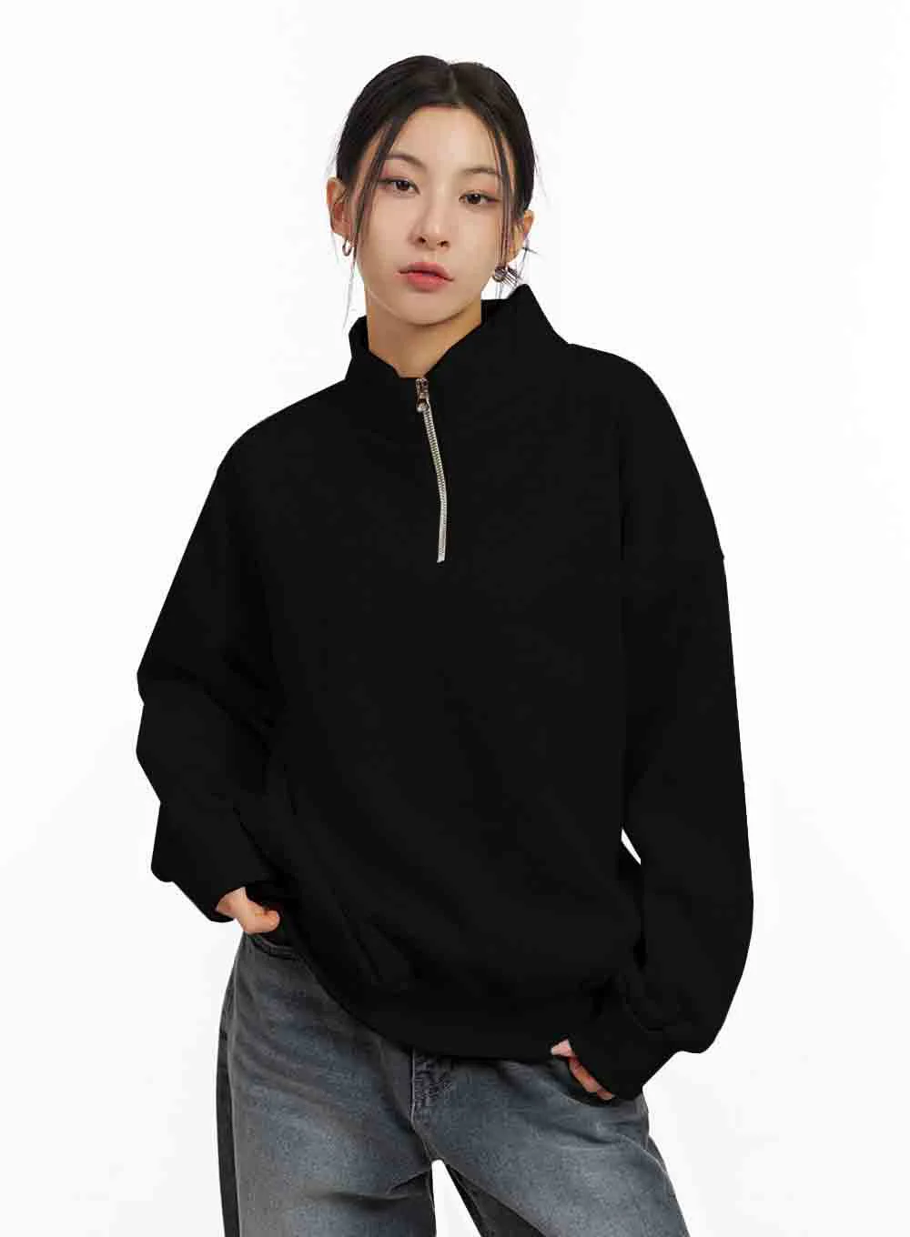Loose-Fit Half-Zip Sweatshirt IJ503 - Image 13