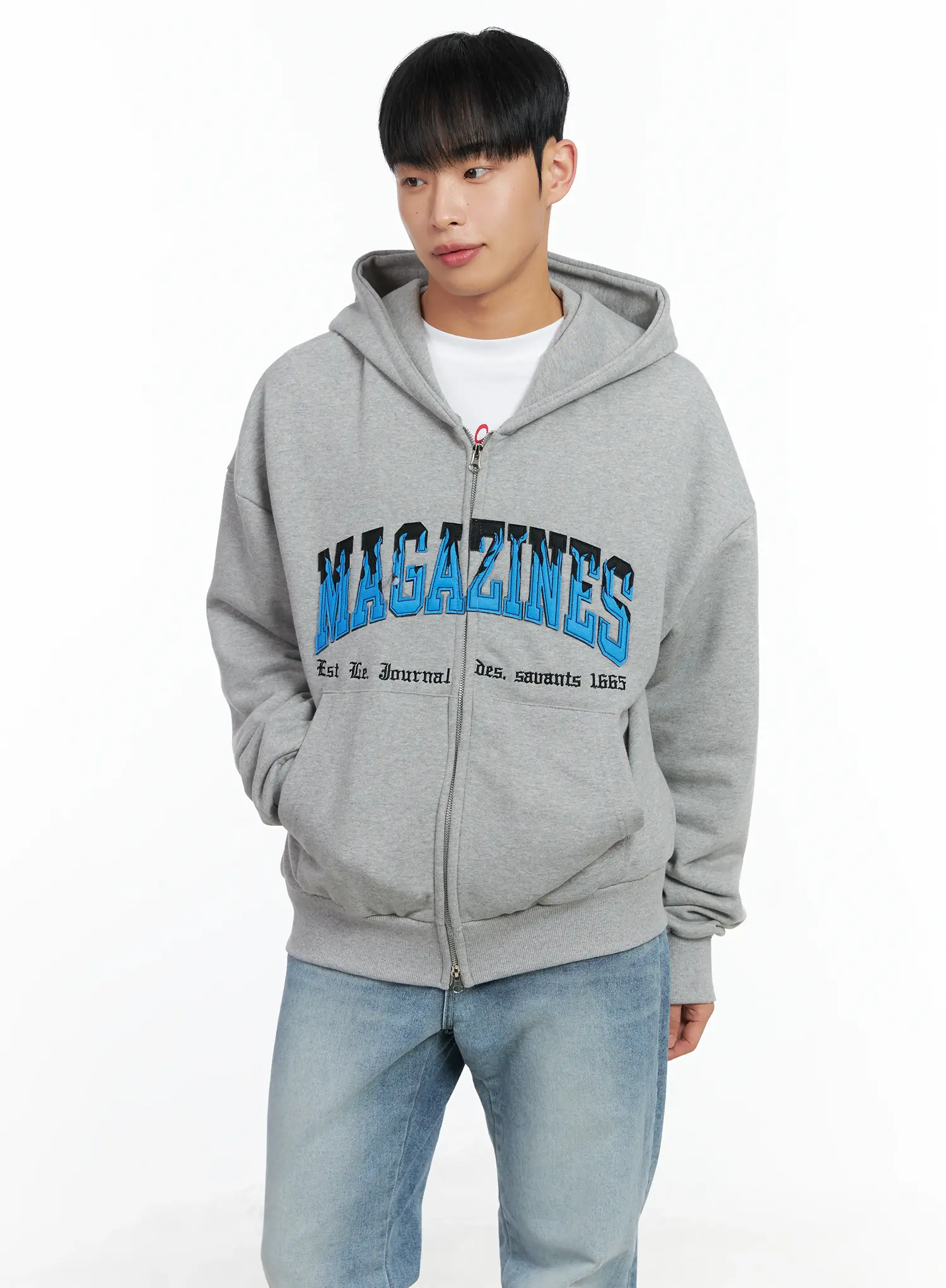 Men's Graphic Magazine Zip-Up Hoodie IN518 - Image 6