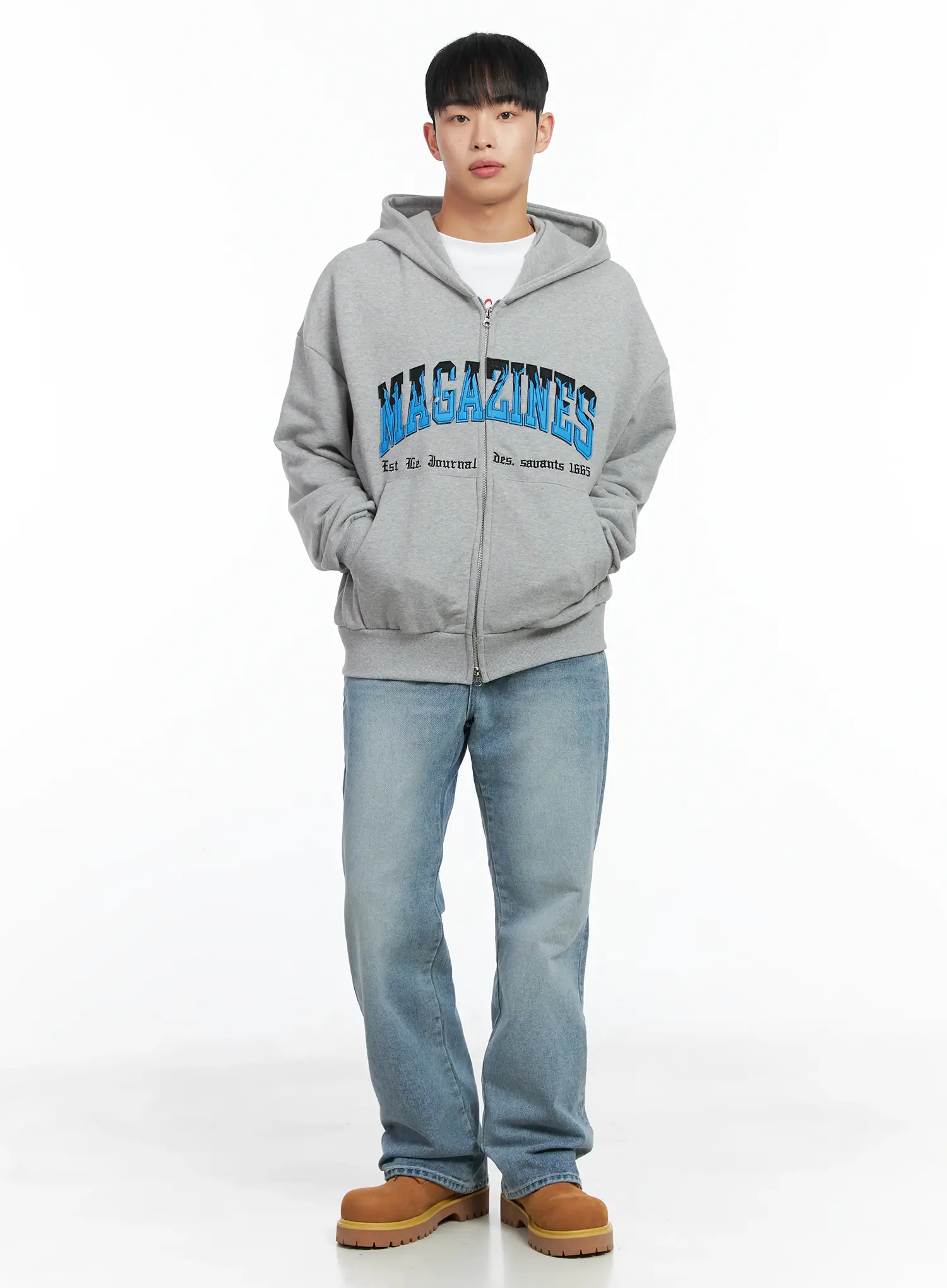Men's Graphic Magazine Zip-Up Hoodie IN518 - Image 7