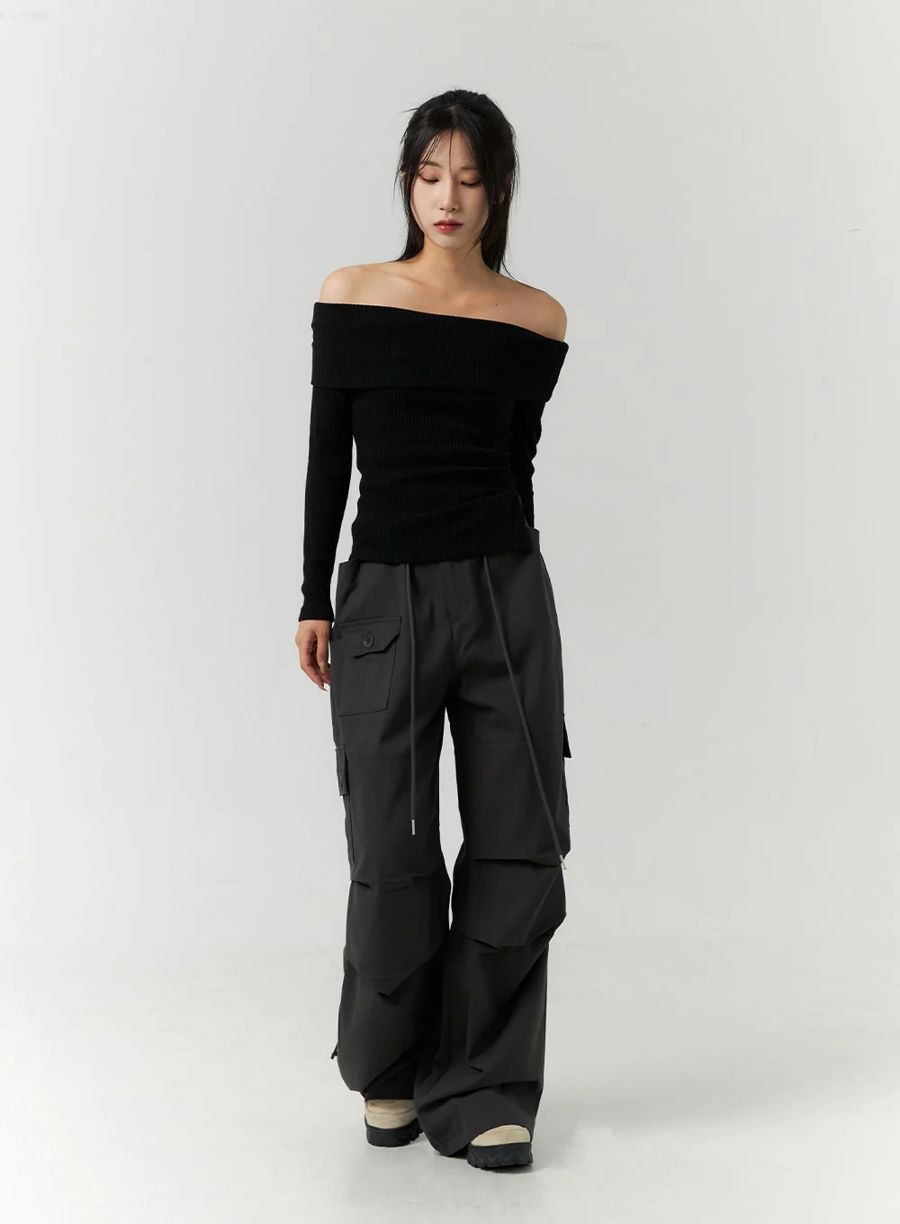 Off-Shoulder Slim Fit Knit Top CN317 - Image 3