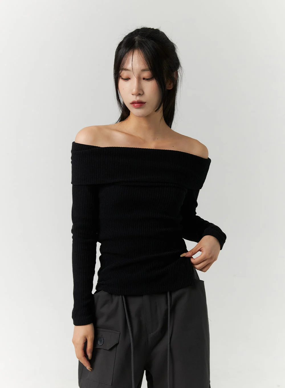 Off-Shoulder Slim Fit Knit Top CN317 - Image 5