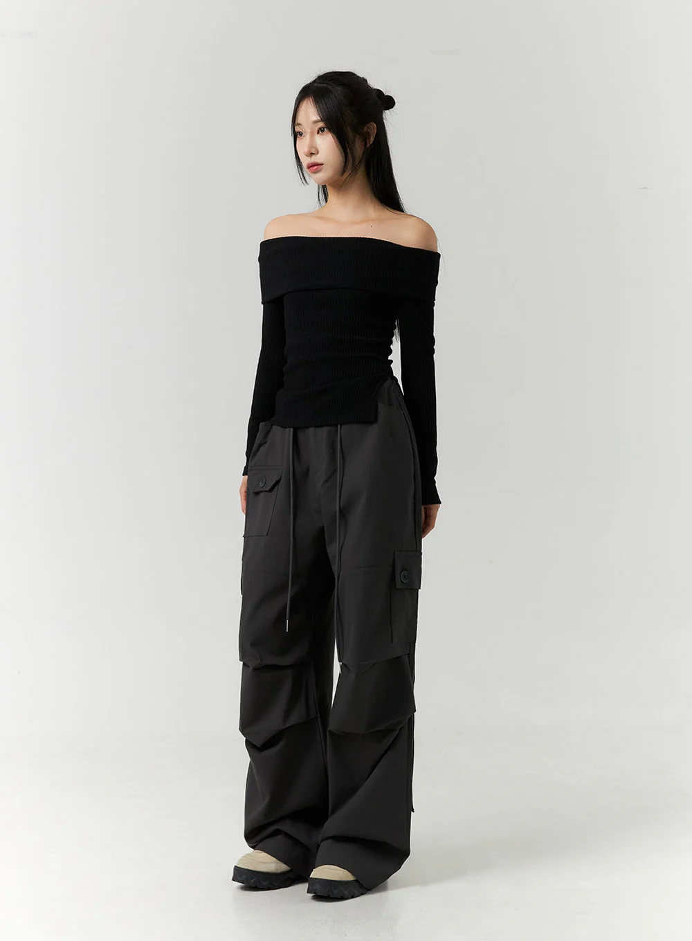 Off-Shoulder Slim Fit Knit Top CN317 - Image 6