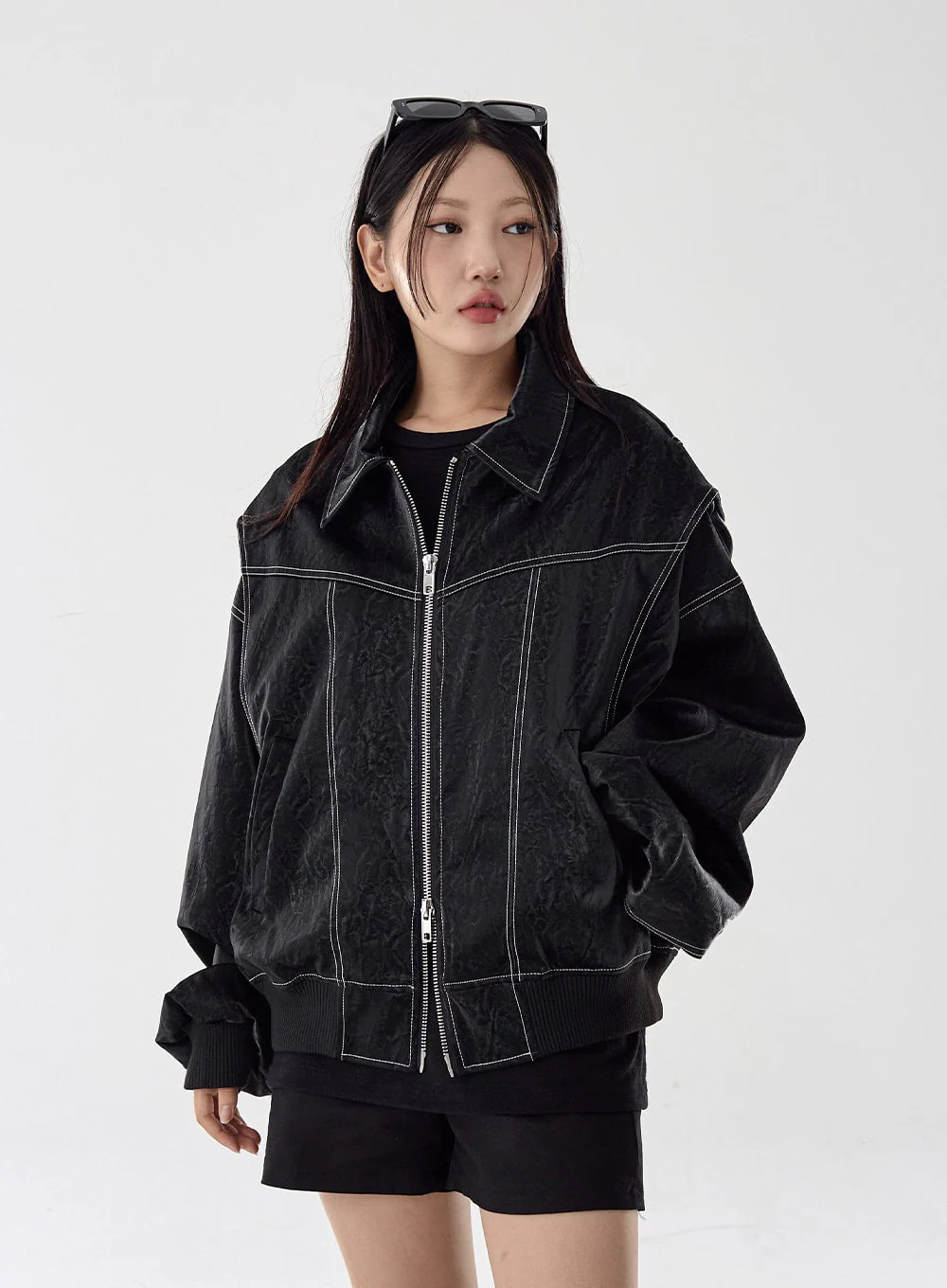 Over Fit Stitch Faux Leather Jacket Unisex CG16 - Image 3