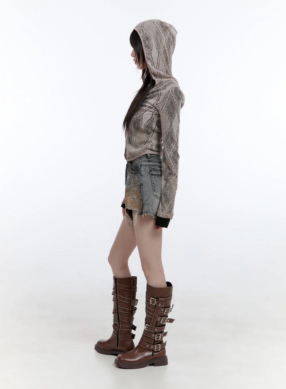 Sheer Lace Hook Hooded Cardigan CG413 - Image 4