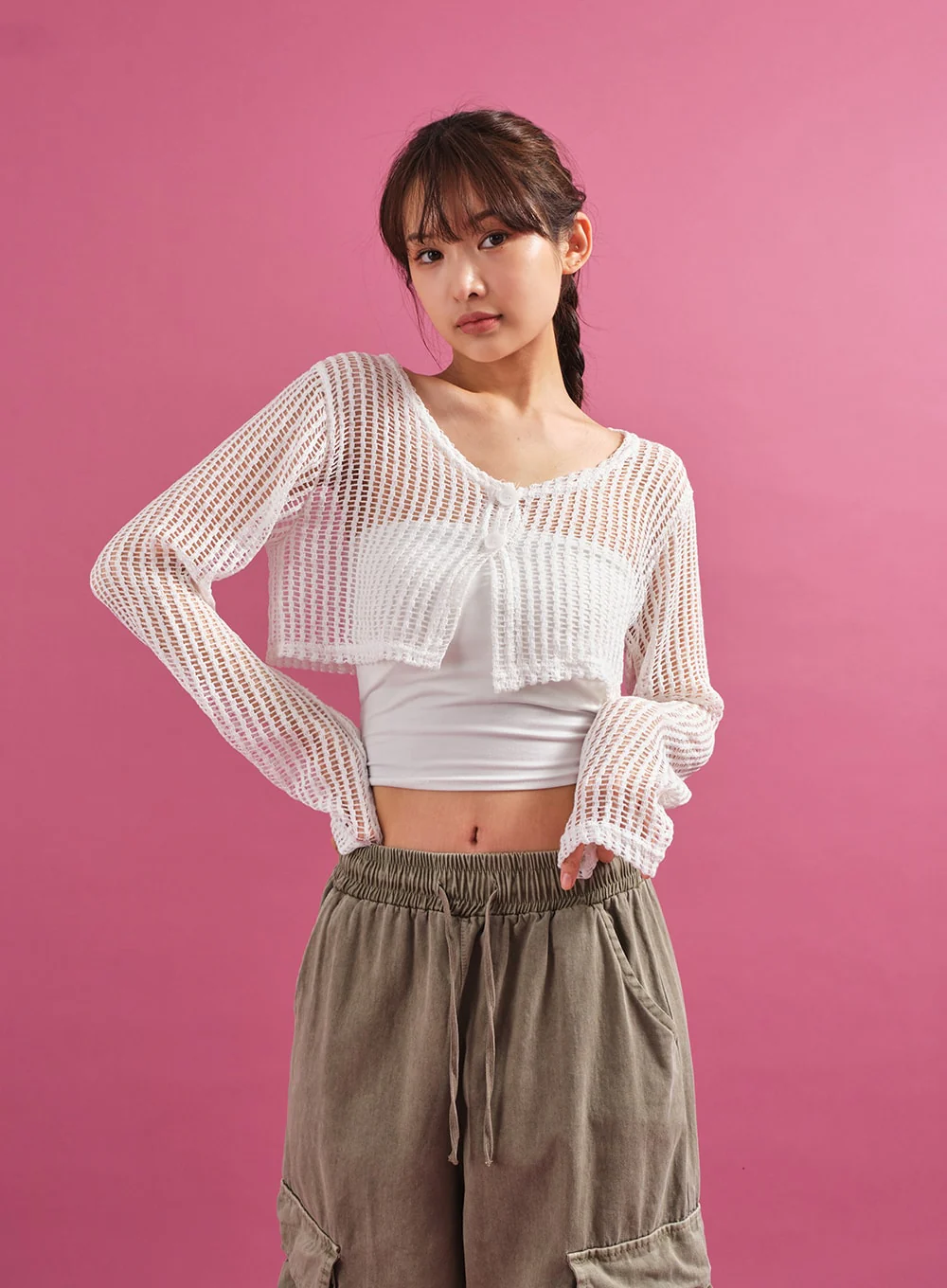 Sheer Mesh Crop Cardigan CY17 - Image 3