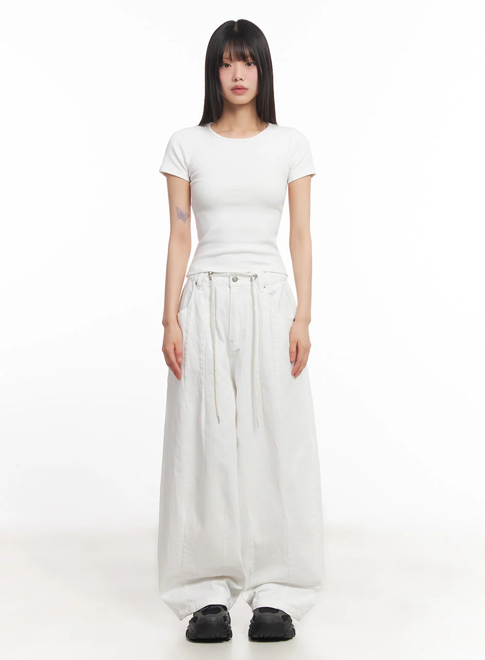 Solid Cotton Wide-Fit Pants IA528 - Image 4