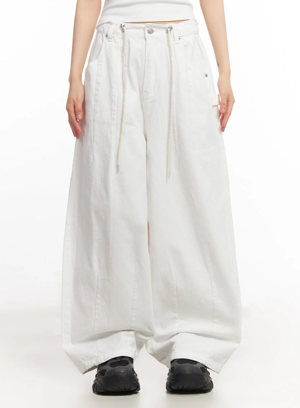 Solid Cotton Wide-Fit Pants IA528 - Image 6