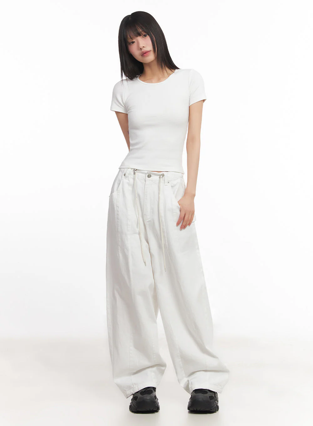 Solid Cotton Wide-Fit Pants IA528 - Image 7
