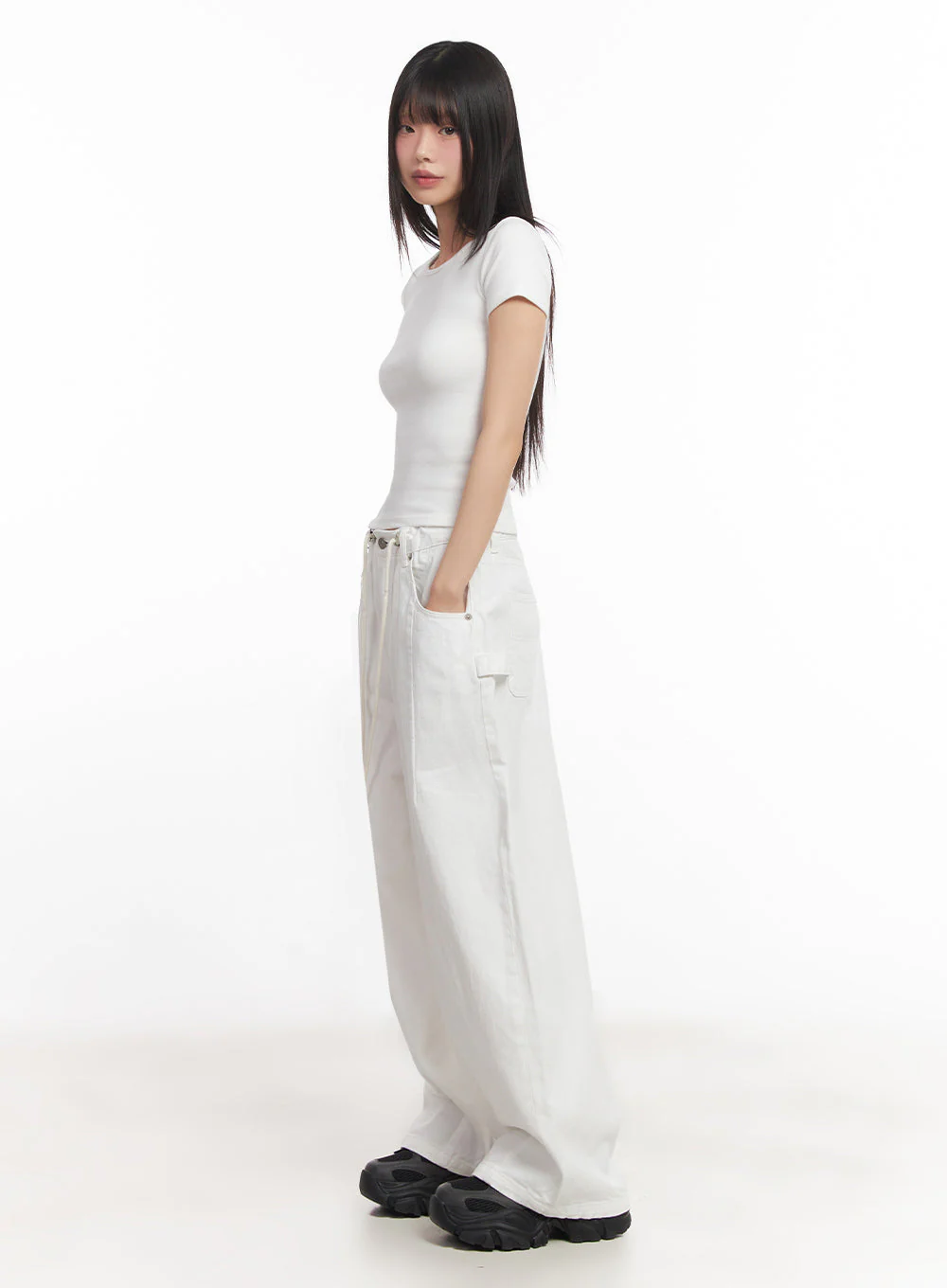 Solid Cotton Wide-Fit Pants IA528 - Image 8
