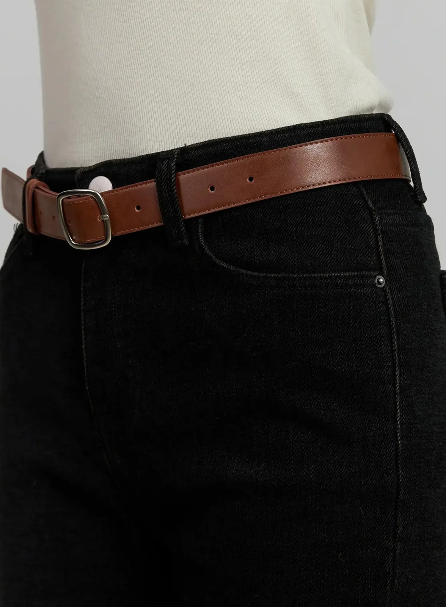 Square Buckle Slim Belt IJ502 - Image 5