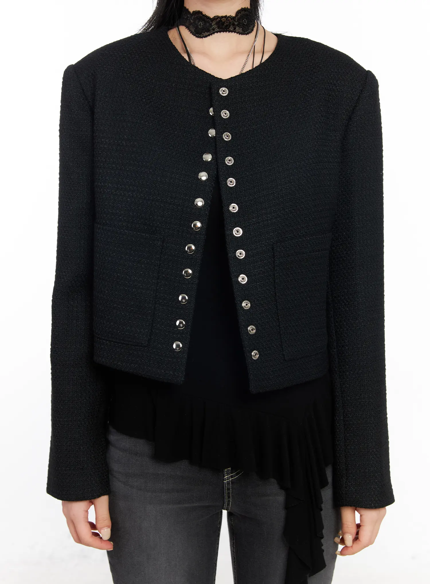 Tweed Snap Button Jacket CF527 - Image 4