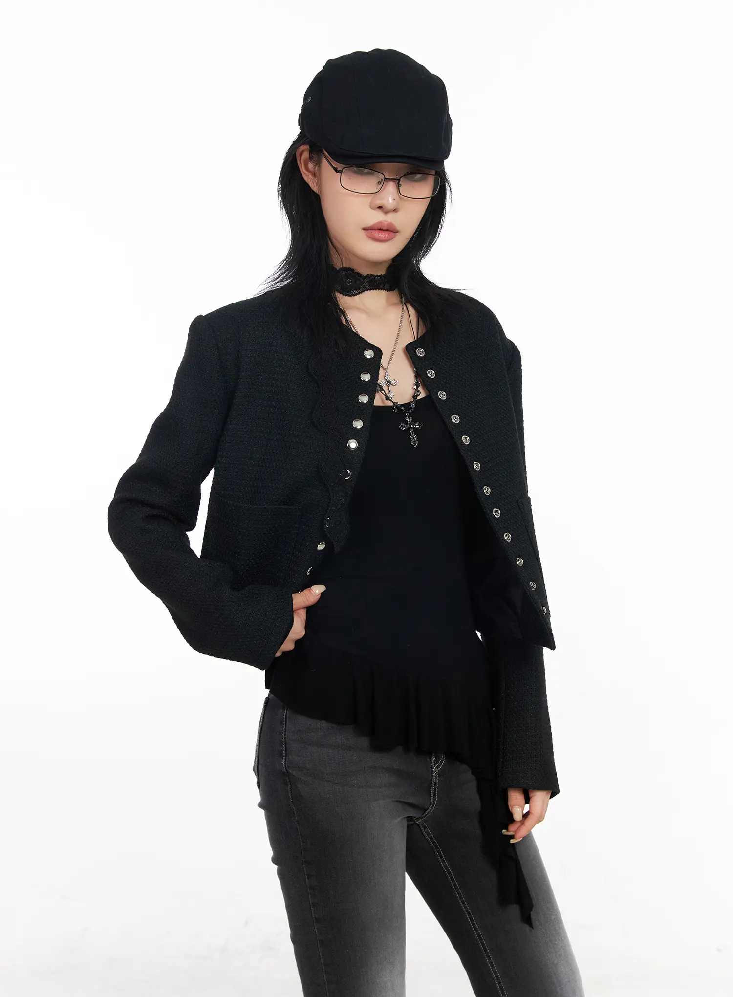 Tweed Snap Button Jacket CF527 - Image 6
