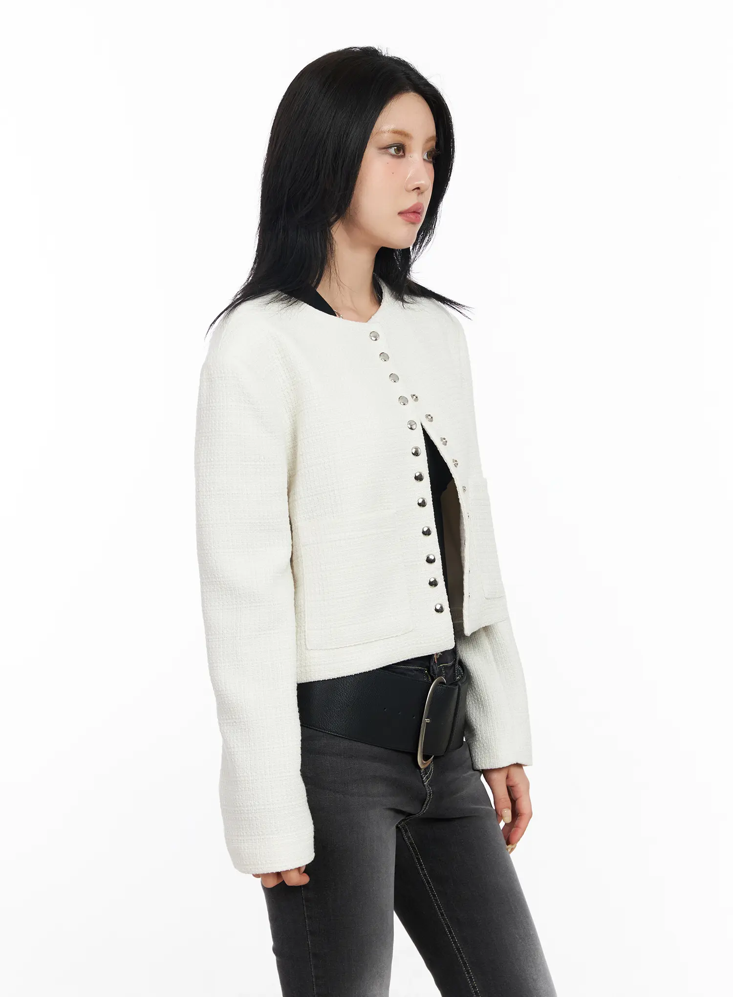 Tweed Snap Button Jacket CF527 - Image 7