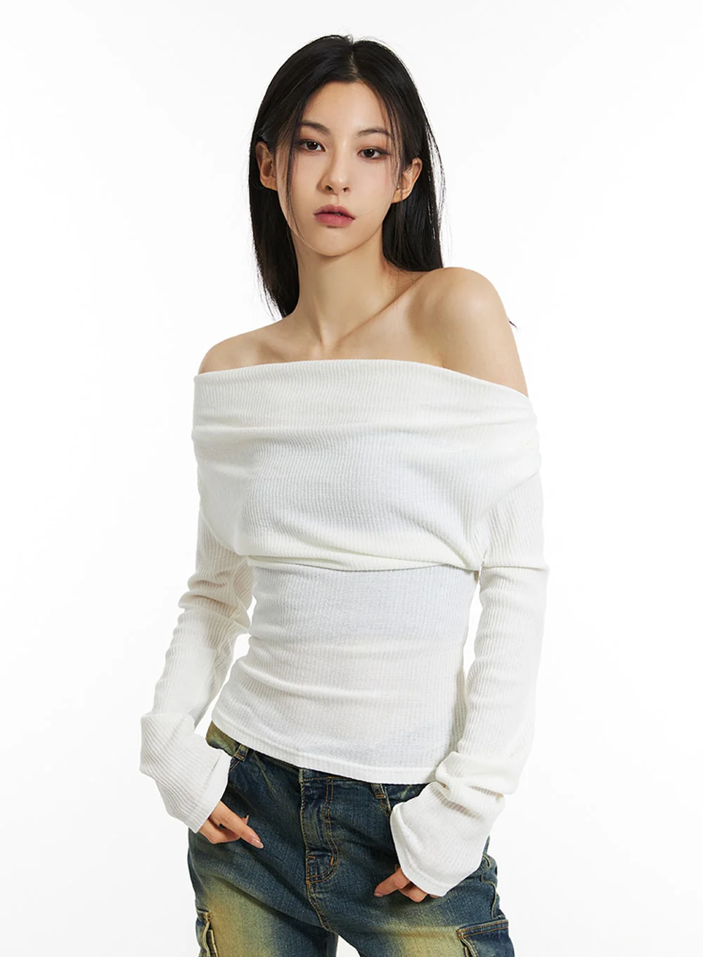 Wide Neck Off-Shoulder Tee IN308 - Image 5